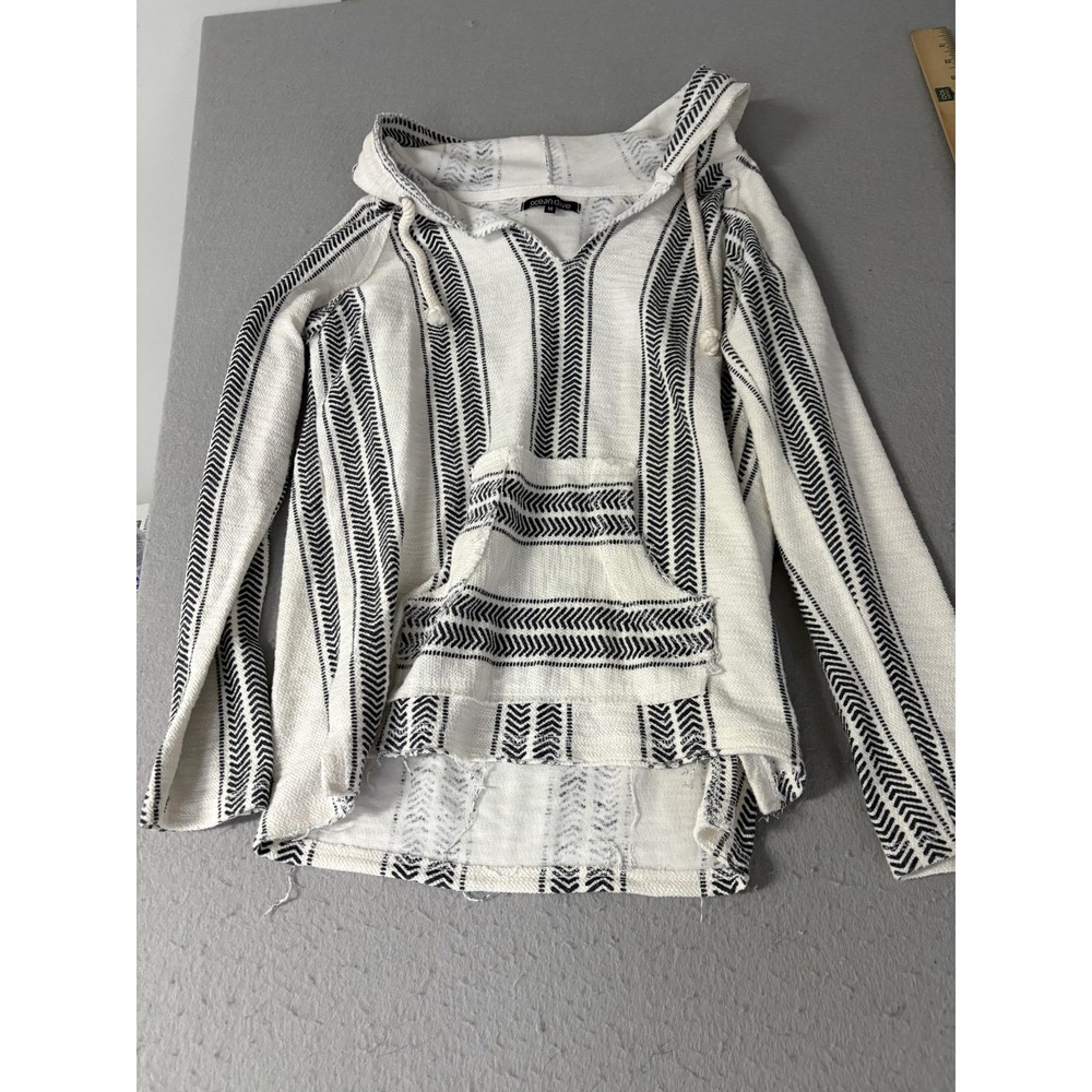 Ocean Drive Hoodie Womens Medium White Black Baja Stripe Kangaroo Pocket Boho